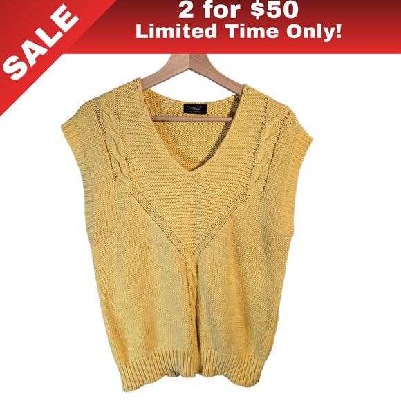 [Sale: 2 for $50!] Catalina Yellow Cable Knit Sweater Vest Size L 0049 - Picture 1 of 9